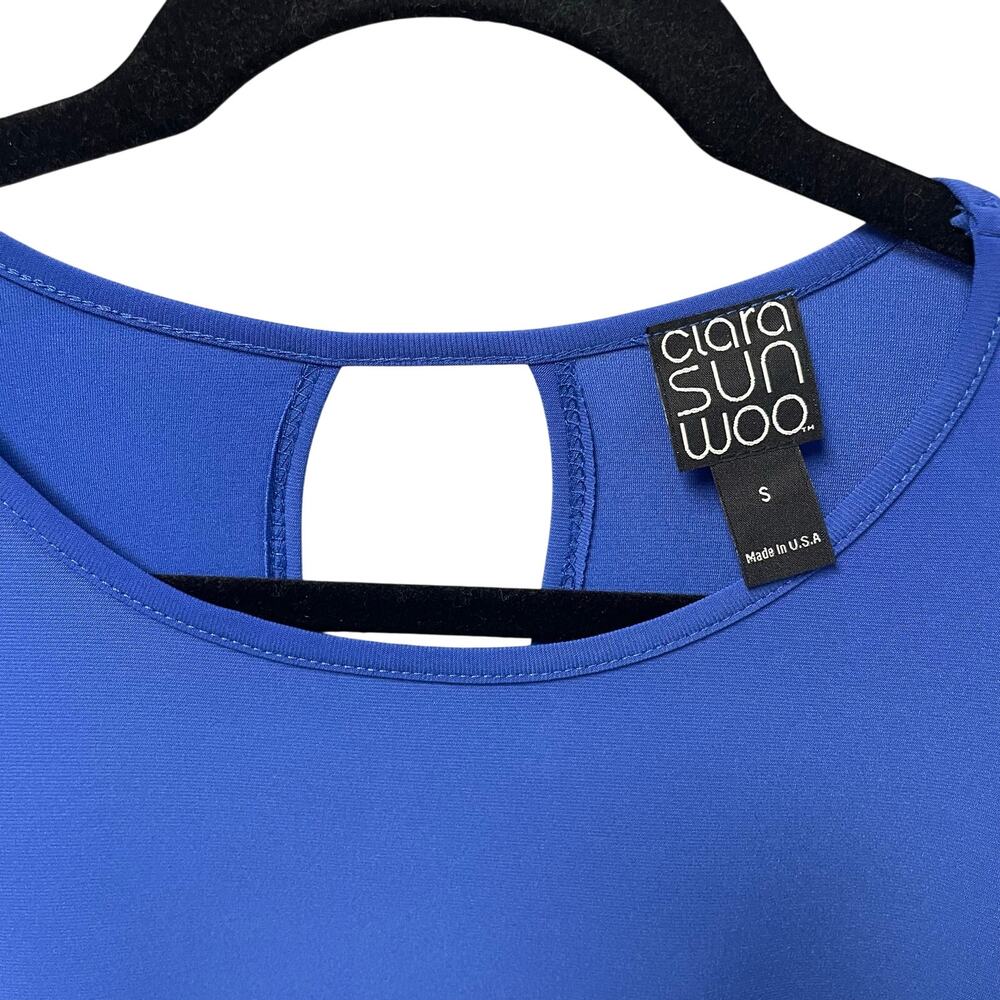 Clara Sun Woo Spandex Blend Keyhole Cutout Blue Tunic Top Womens Small - Picture 4 of 6